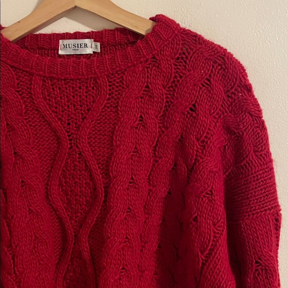 Musier Paris Adele Cable Knit Sweater Women’s Size Medium Cropped Red - Picture 5 of 11